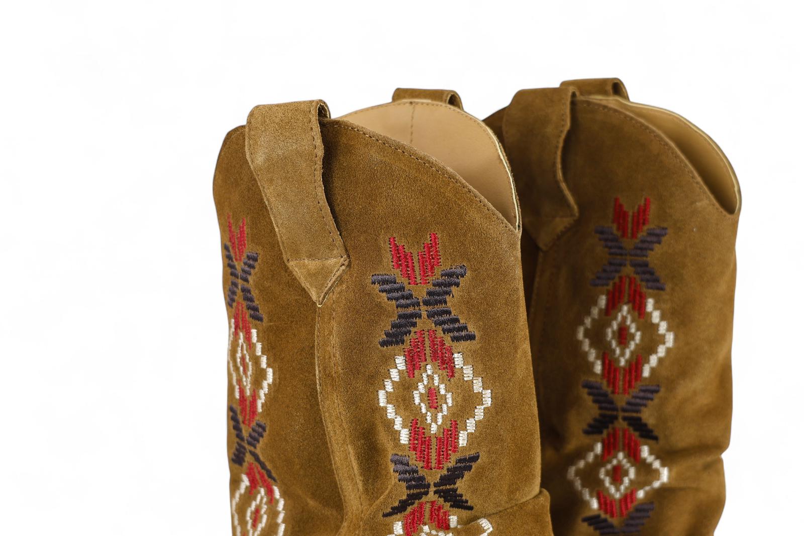 Ovyé texano donna in camoscio cuoio con rovescia e ricami colorati