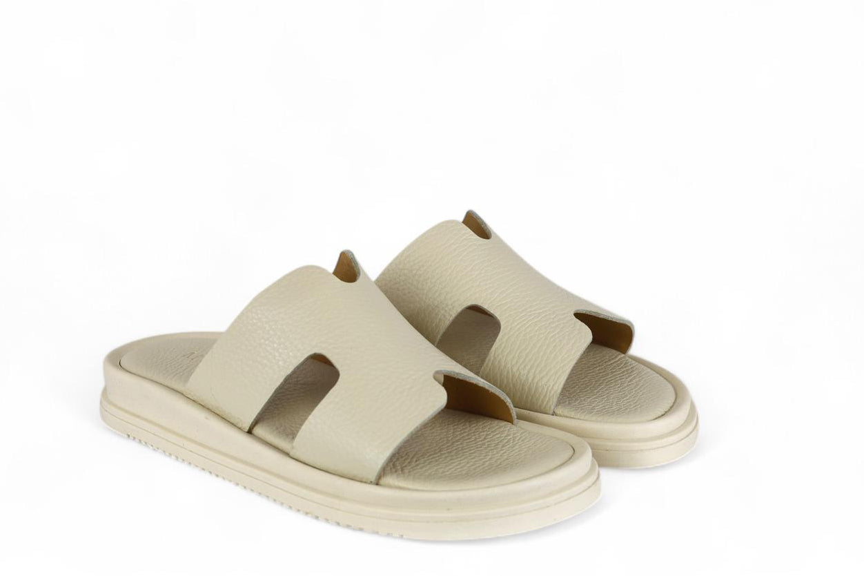 Mosaic slider donna in pelle bottalata panna