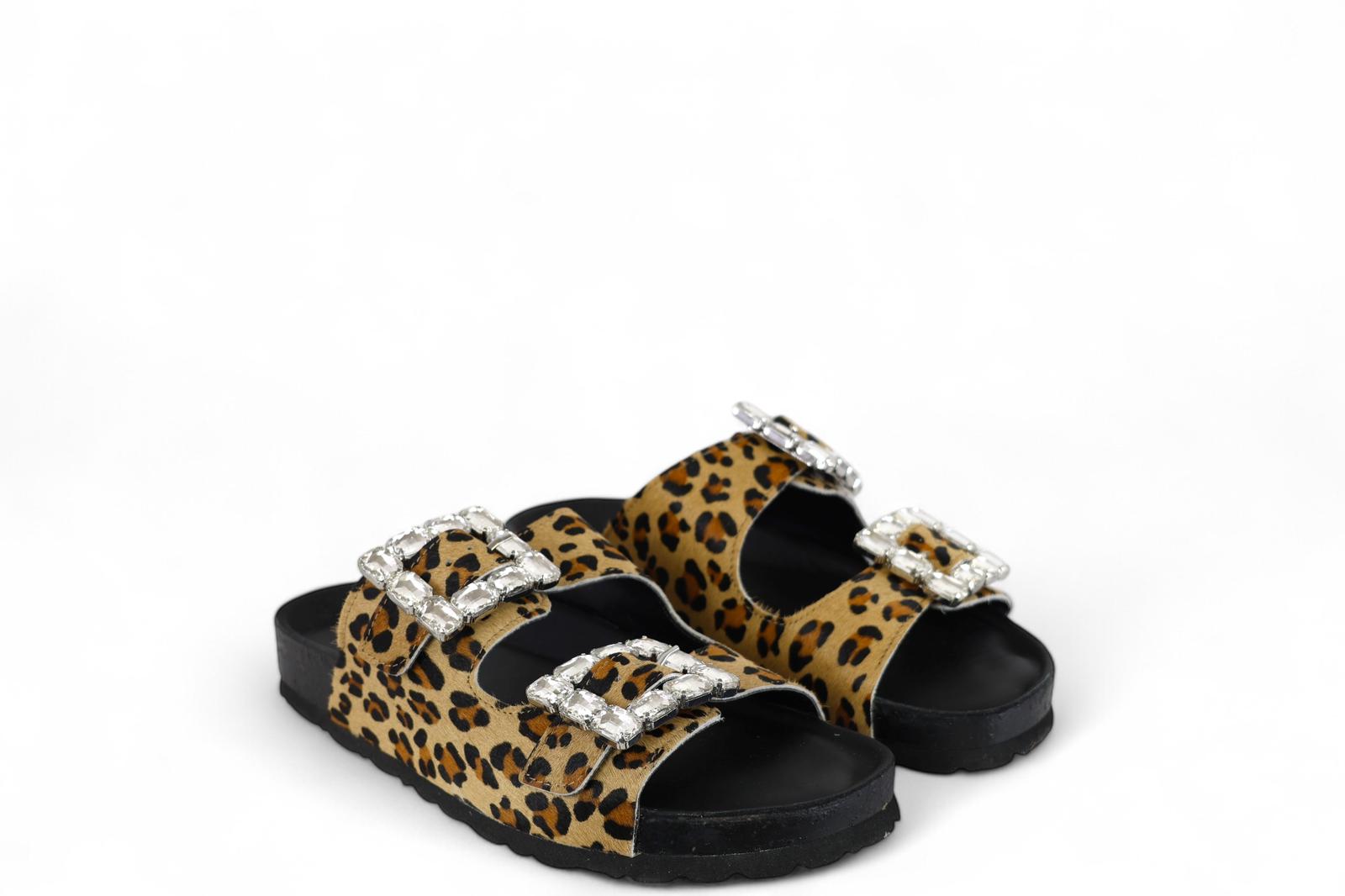 Verderosmarino ciabatta donna cavallino animalier con fibbie strass