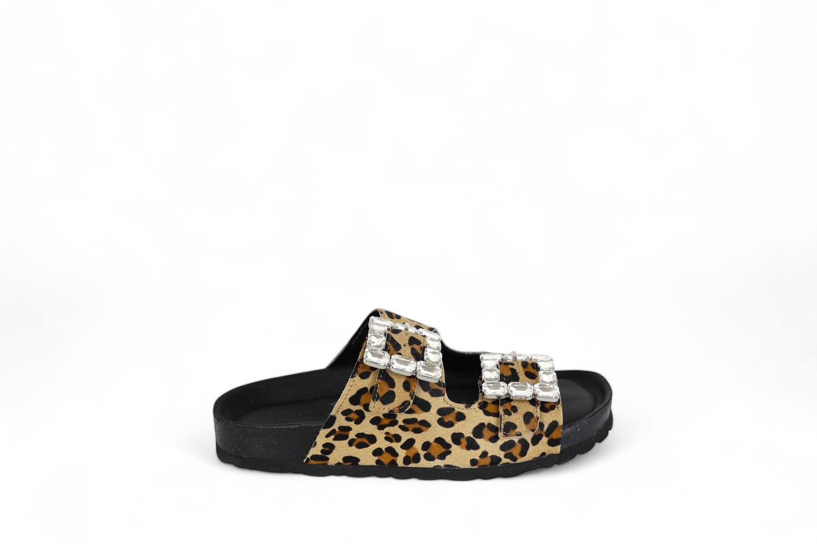 Verderosmarino ciabatta donna cavallino animalier con fibbie strass