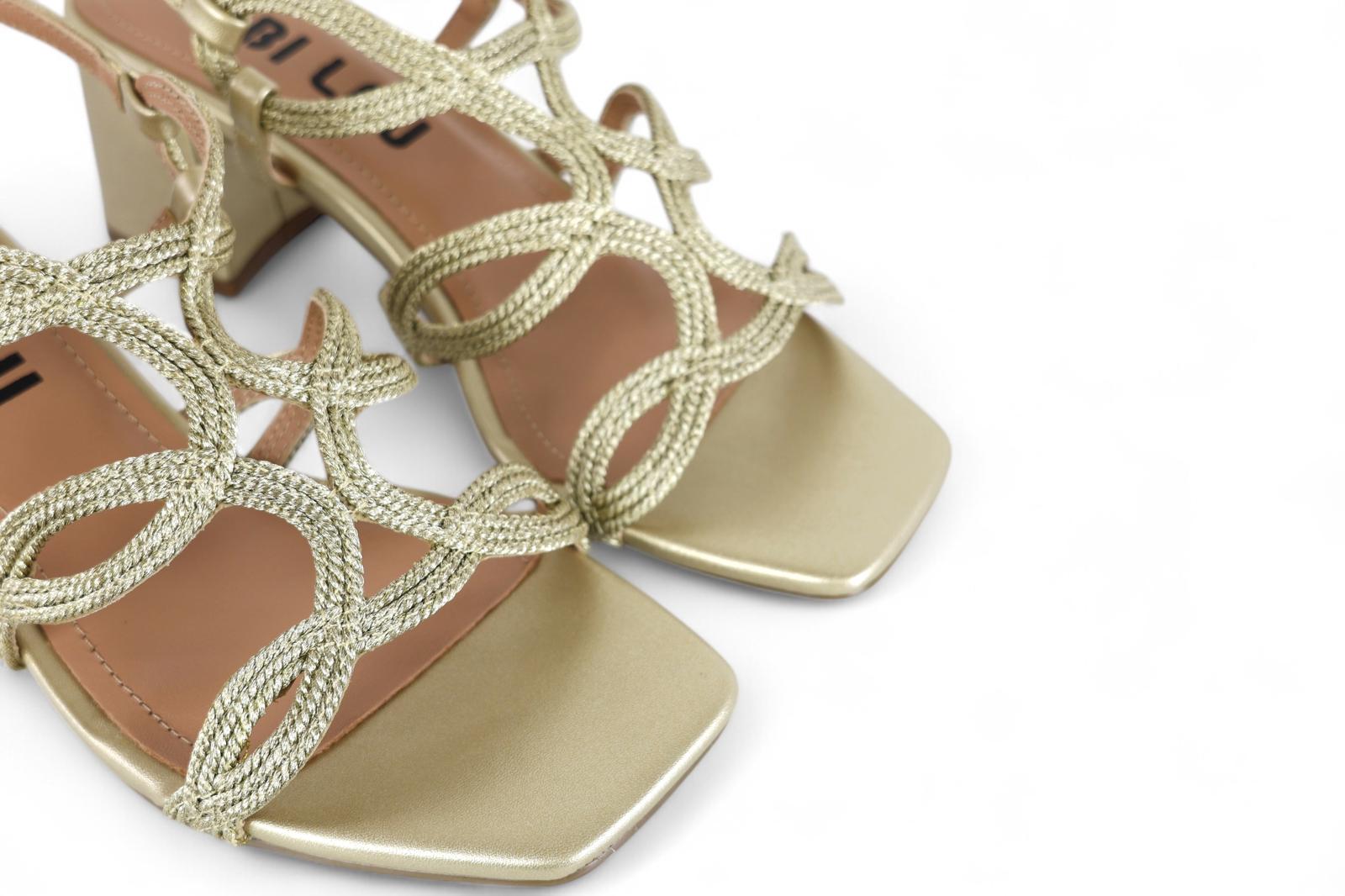 Bibi Lou sandalo donna con tacco in ecopelle e tessuto intrecciato oro