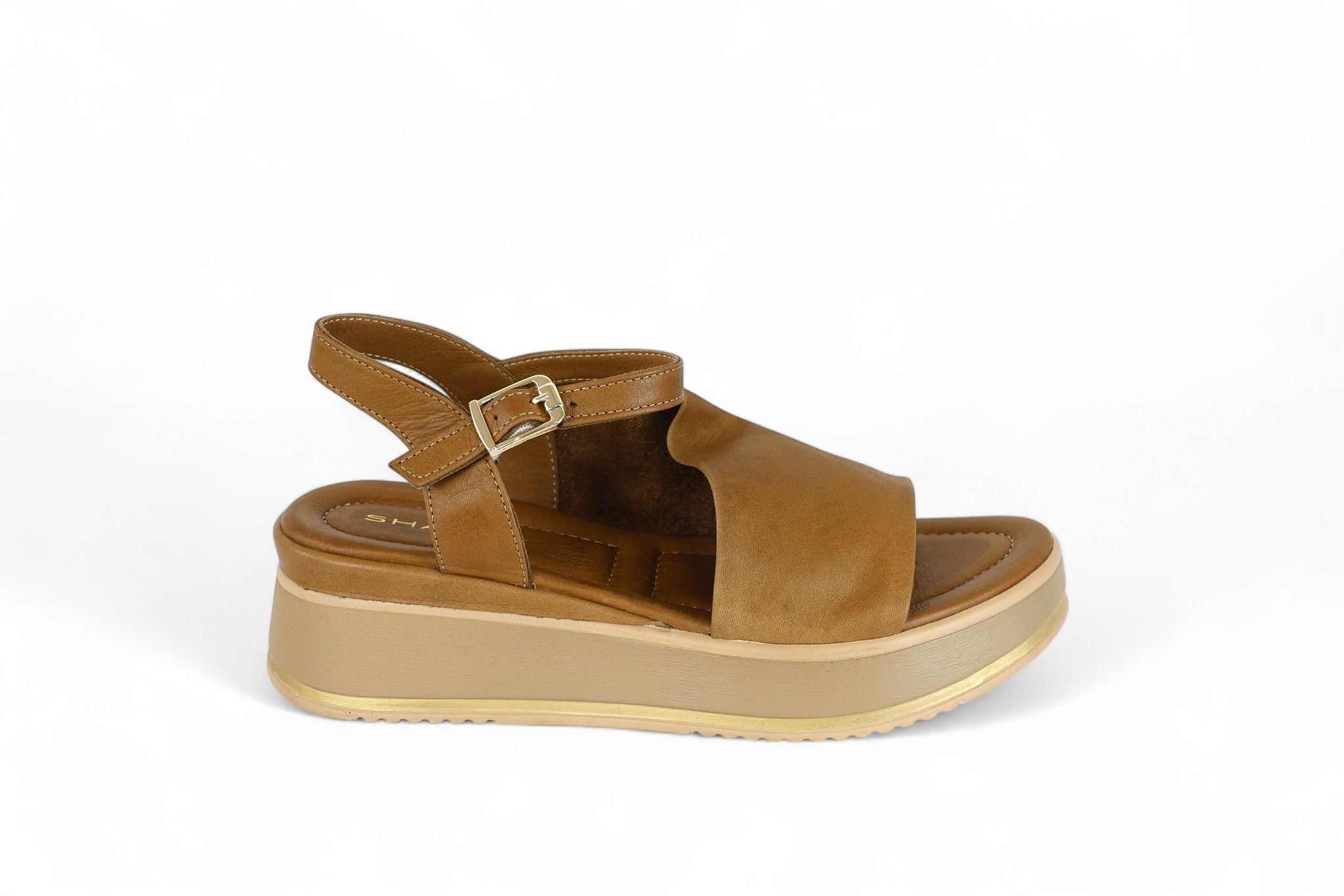 Shaddy sandalo zeppa media donna con fascia grande color nocciola