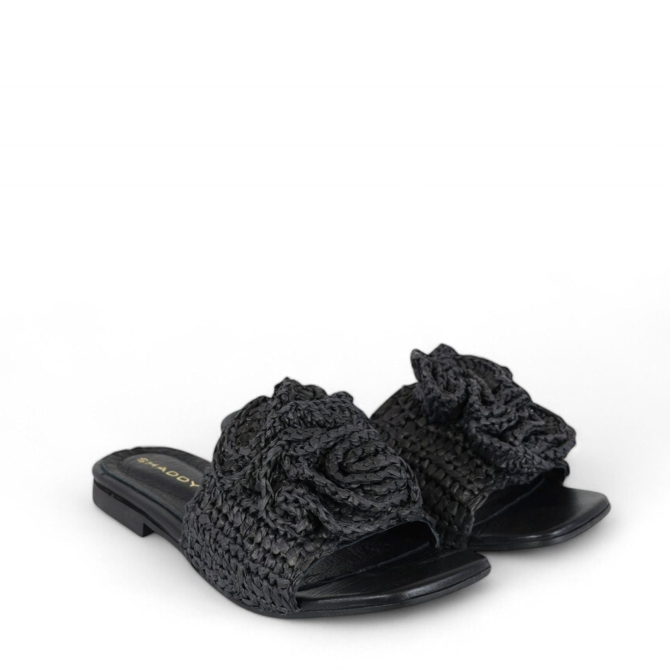 Shaddy ciabatta donna in rafia nera con fiore