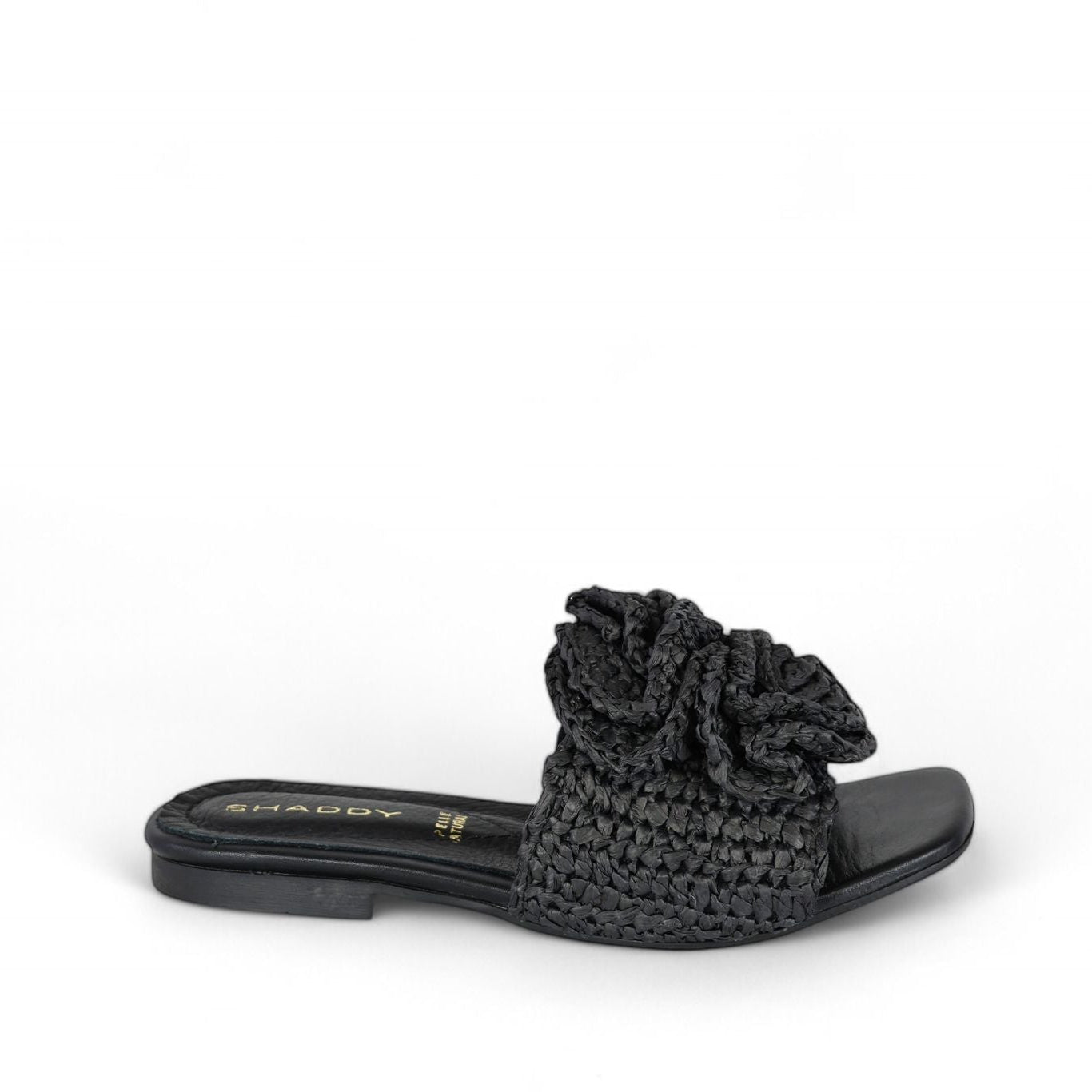 Shaddy ciabatta donna in rafia nera con fiore