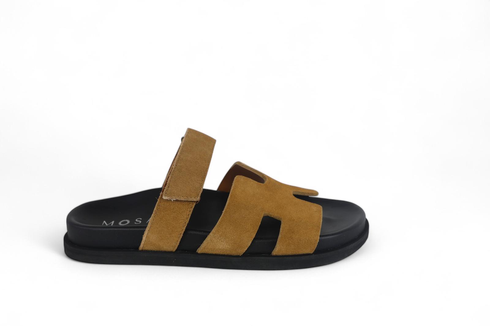 Mosaic slider donna in suede cuoio con velcro sul collo del piede