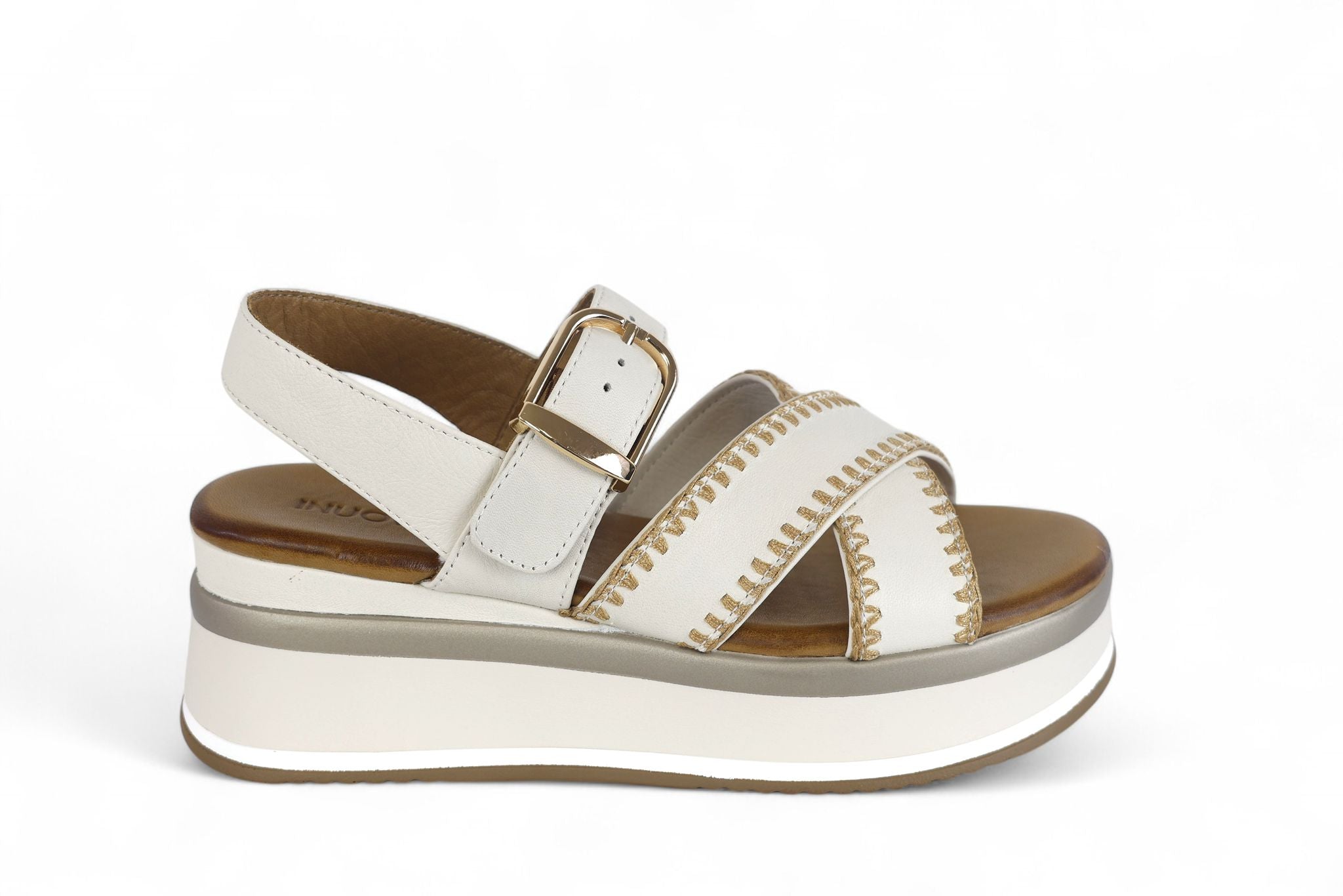 INUOVO sandalo donna fasce incrociate in pelle crema con infilature