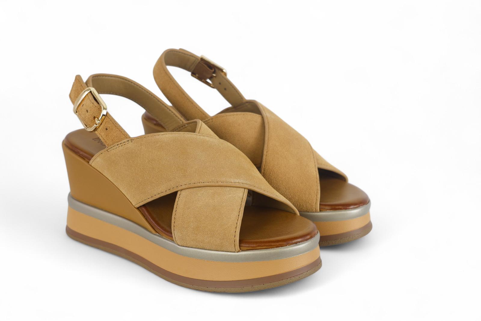 INUOVO sandali con zeppa donna fasce suede incrociato cuoio