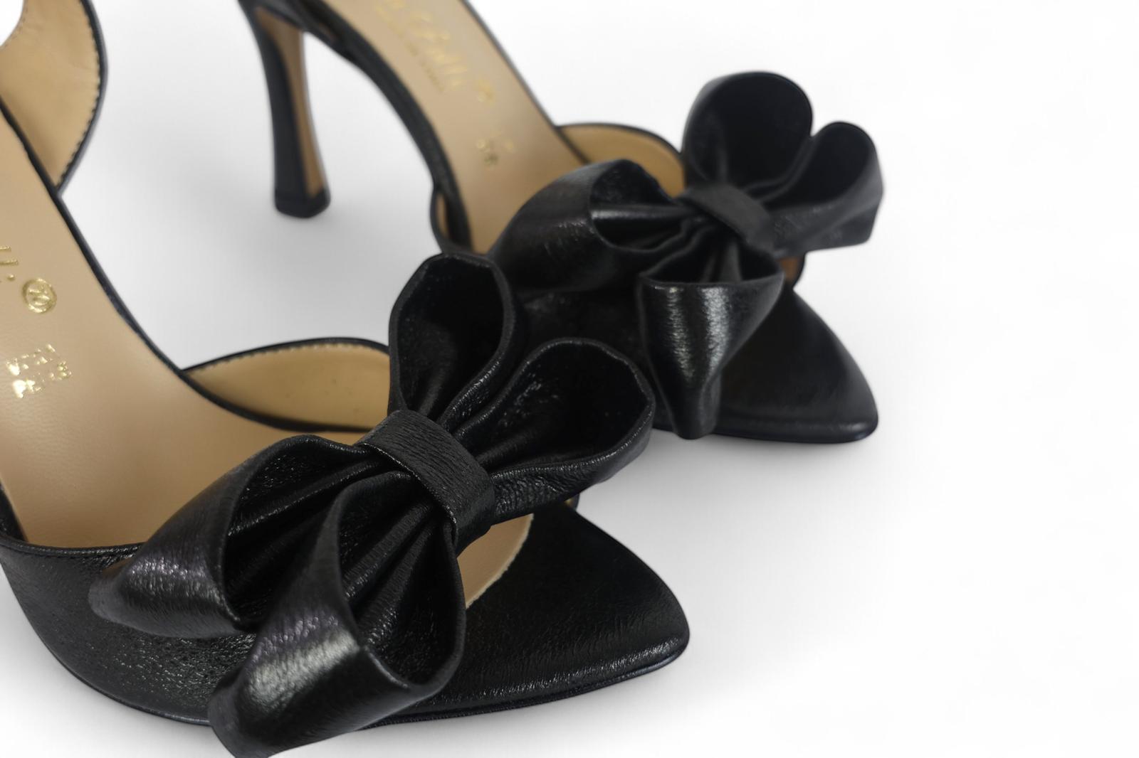 Bottega Lotti sandalocon tacco donna nero con doppio fiocco