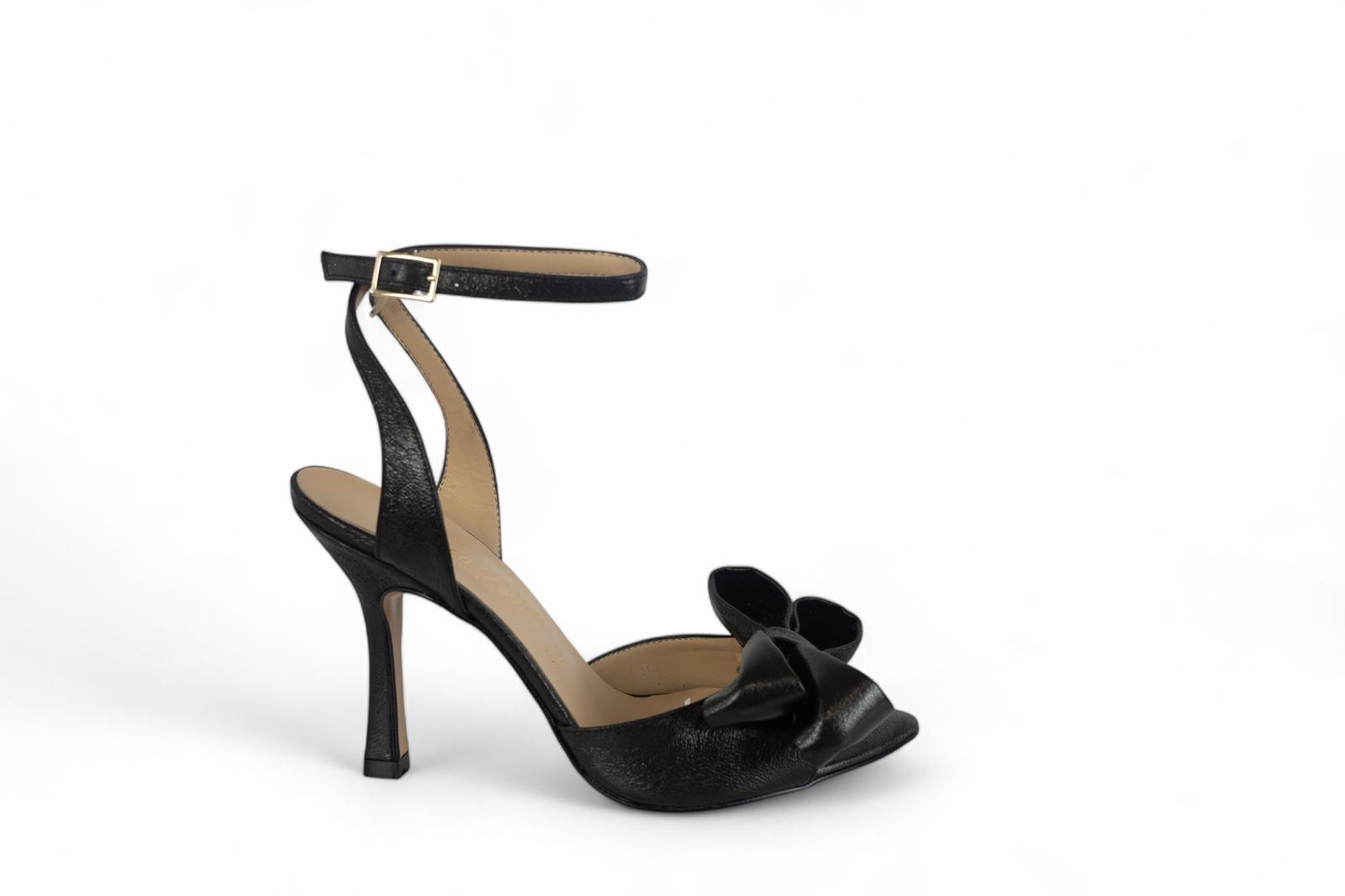 Bottega Lotti sandalocon tacco donna nero con doppio fiocco