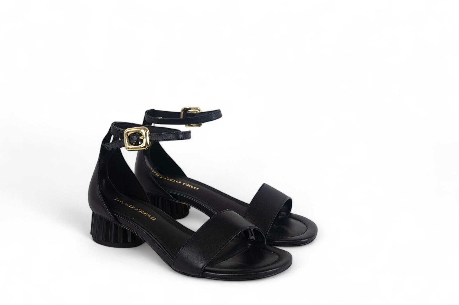 Bruno Premi sandalo donna in pelle nera con tacco scultura