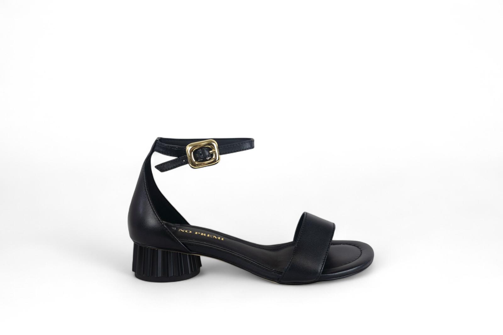 Bruno Premi sandalo donna in pelle nera con tacco scultura