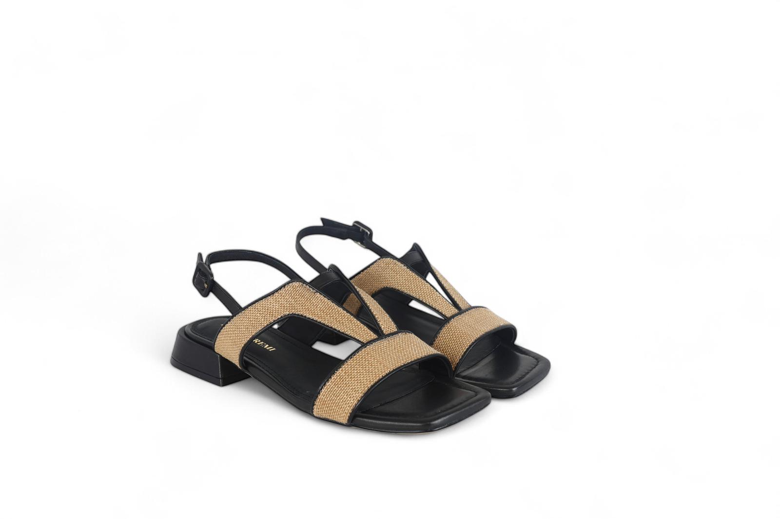 Bruno Premi sandalo donna in pelle nera e rafia
