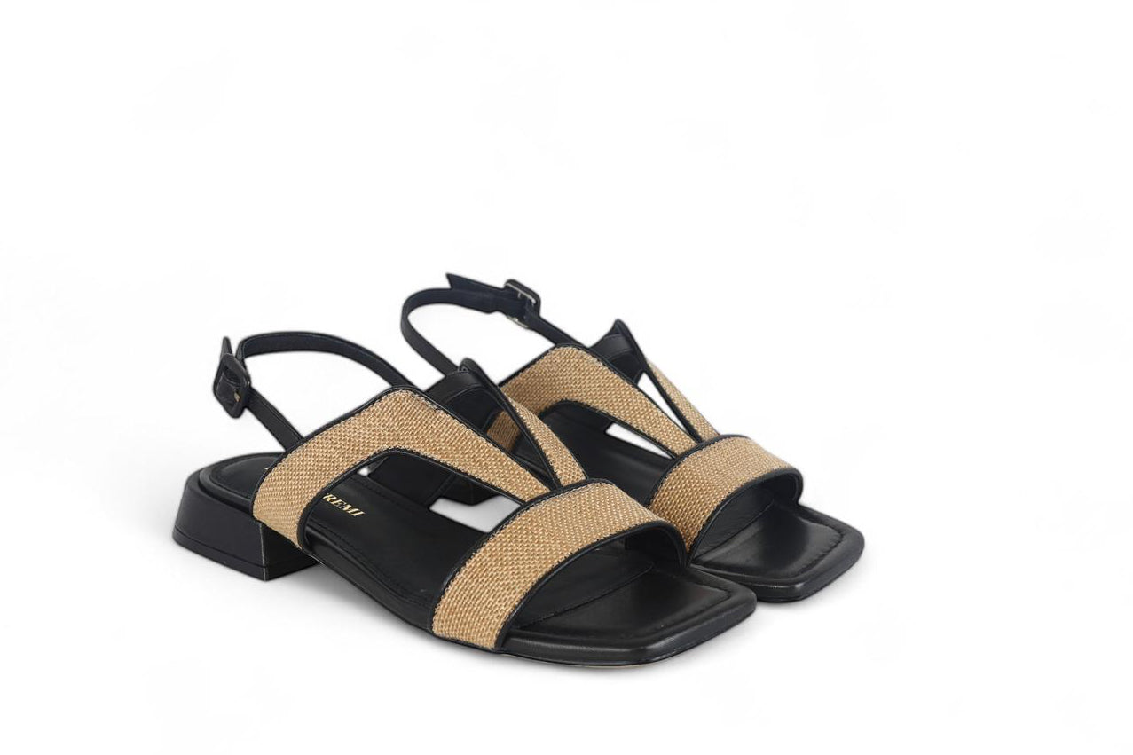 Bruno Premi sandalo donna in pelle nera e rafia