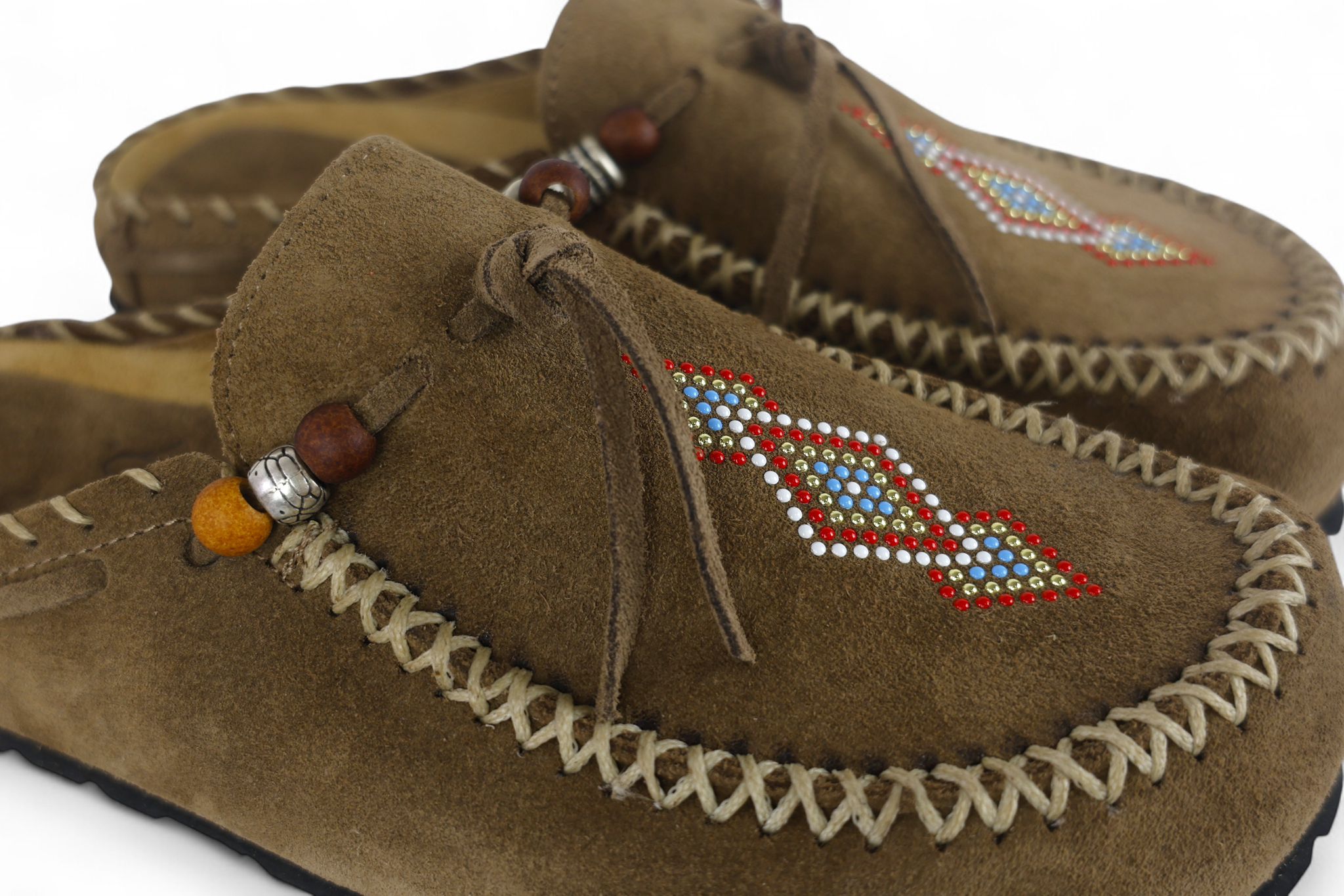 Lagoa mules donna in suede visone con applicazione di pietrine e perline