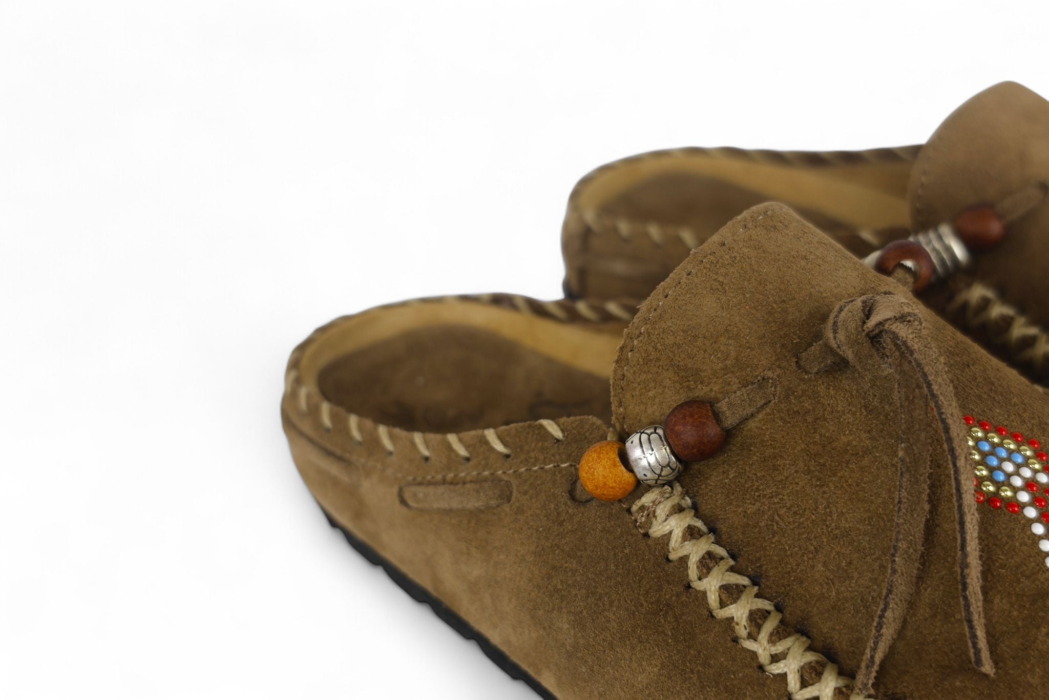 Lagoa mules donna in suede visone con applicazione di pietrine e perline