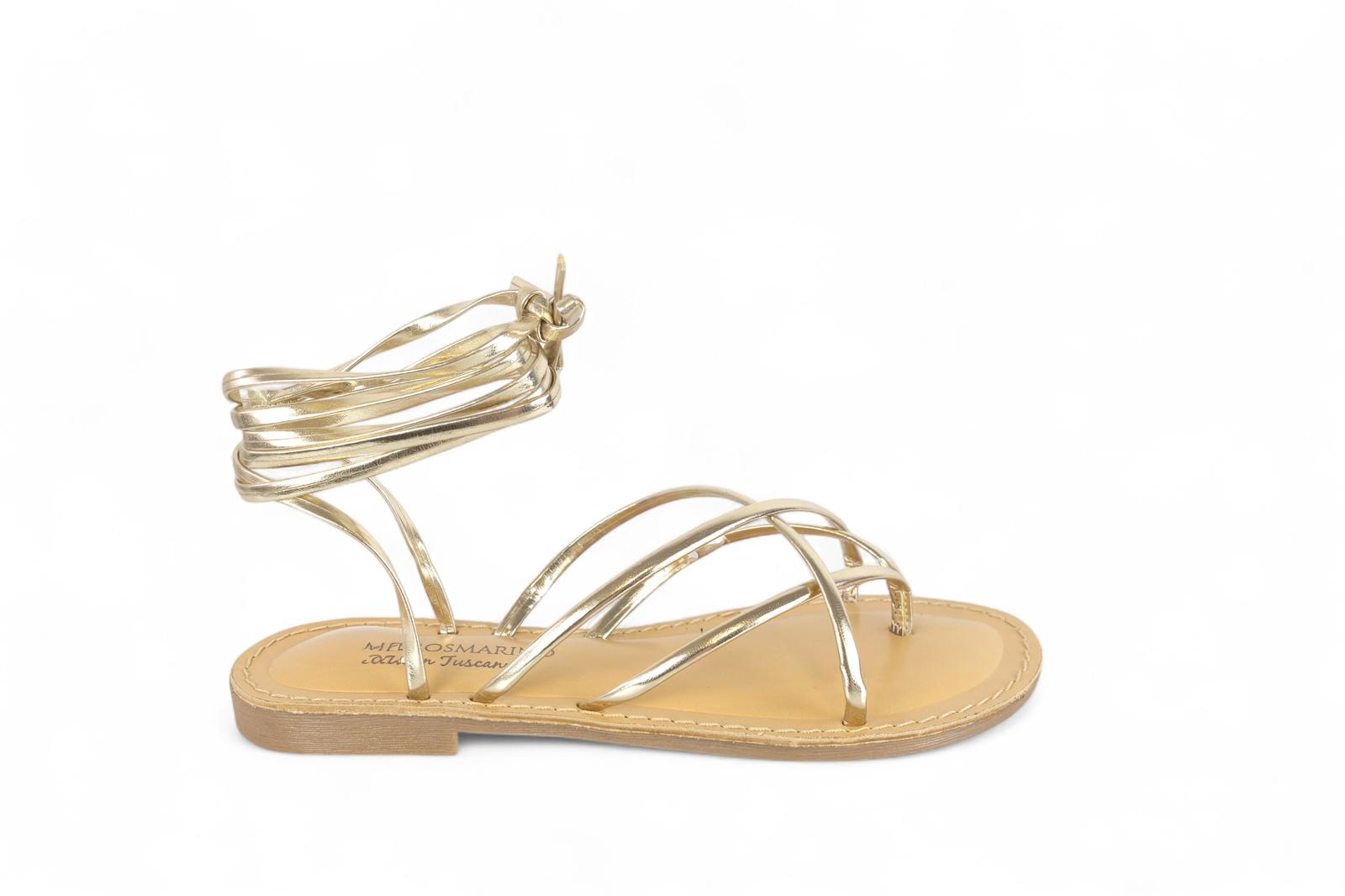 Verderosmarino sandalo infradito donna con laccetti laminati oro a schiava