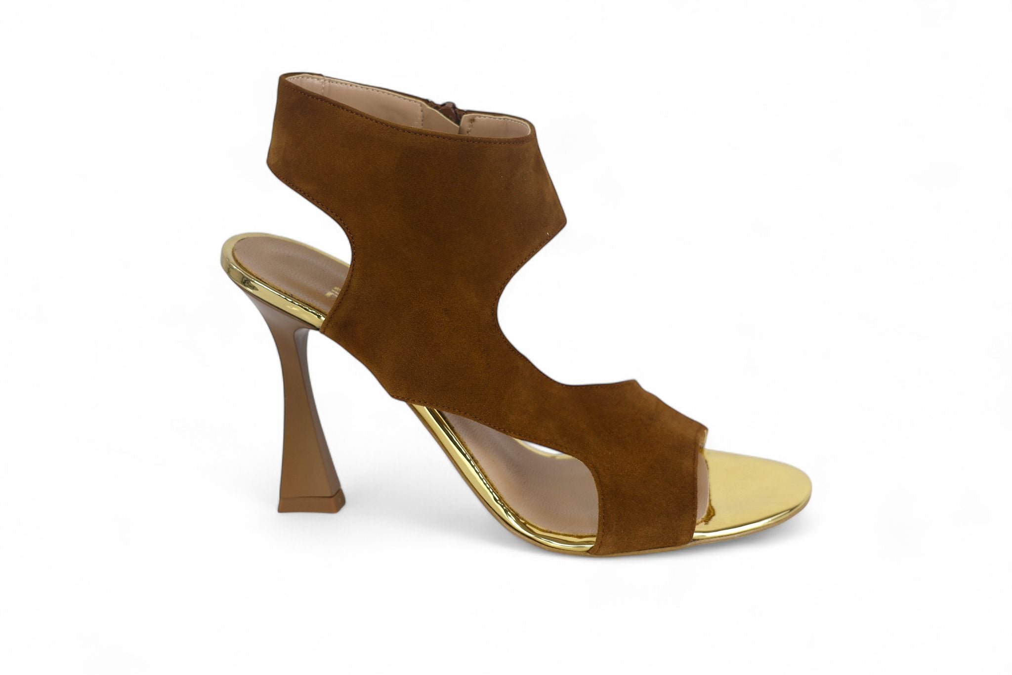 Divine Follie sandalo donna camoscio color cuoio e laminato oro