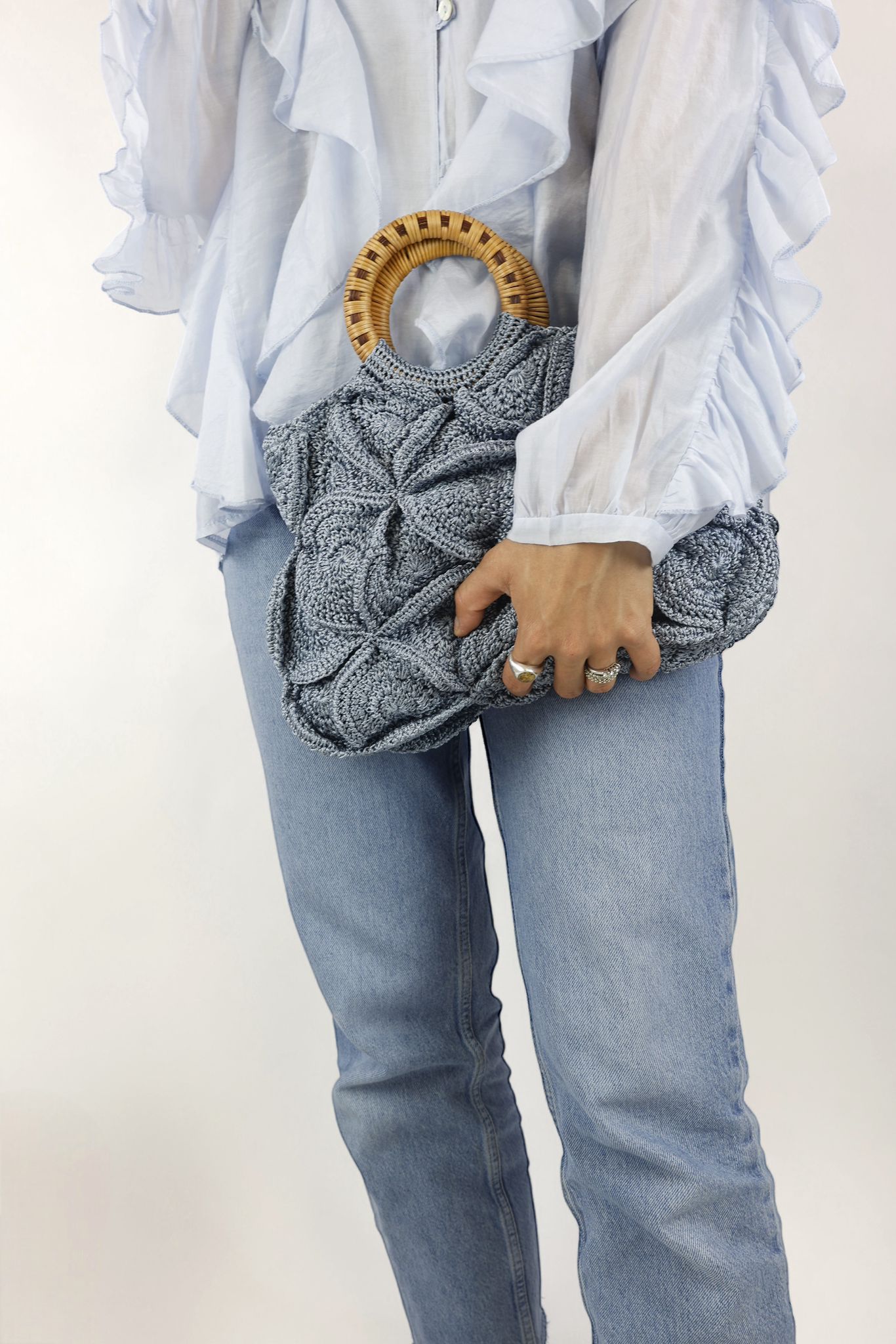 Enrico Versari borsa donna uncinetto 100% cotone blu
