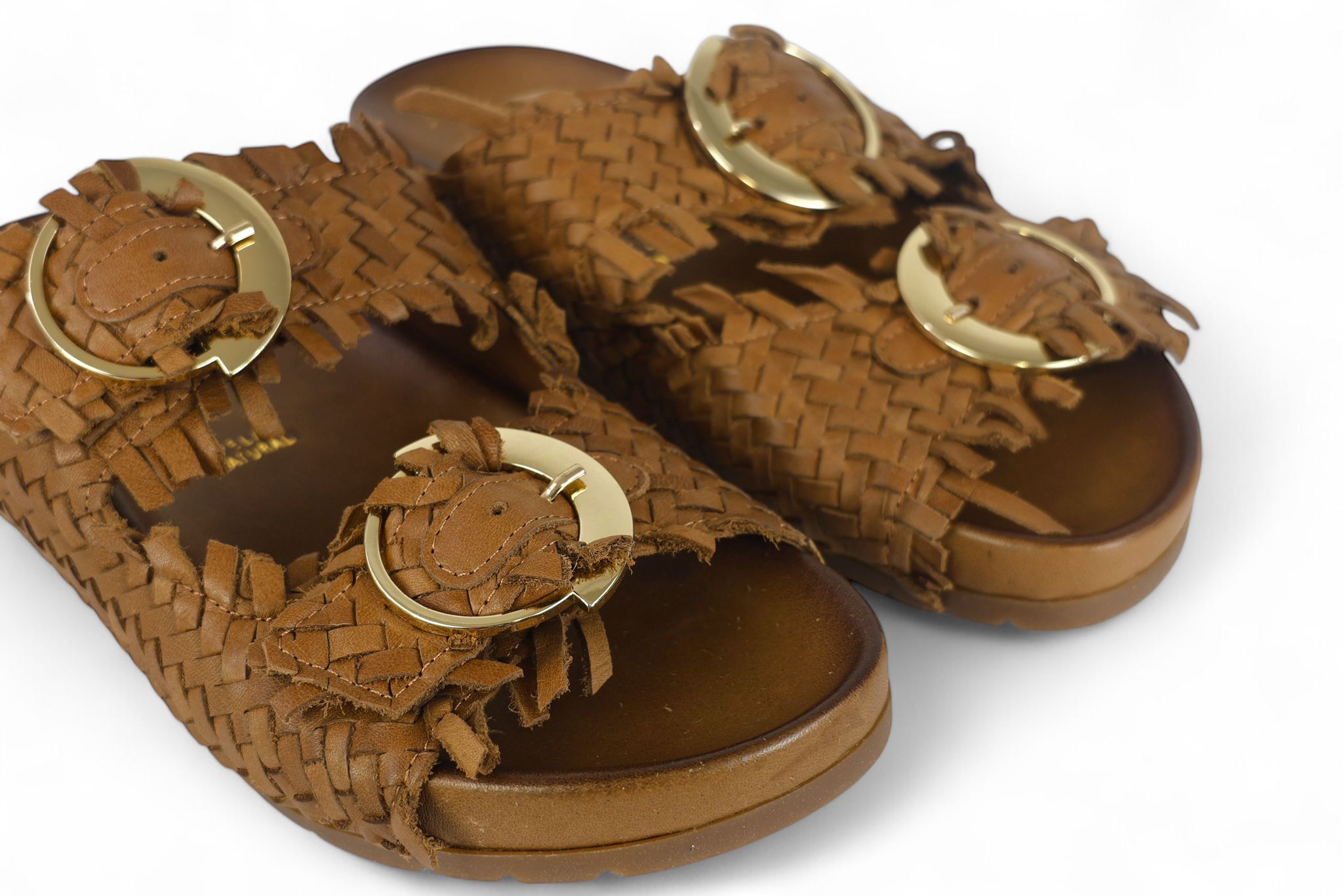 Shaddy ciabatta donna due fasce in pelle intrecciata nocciola