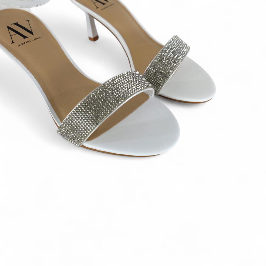 Albano Vanity sandalo con tacco donna bianco con fascia strassata