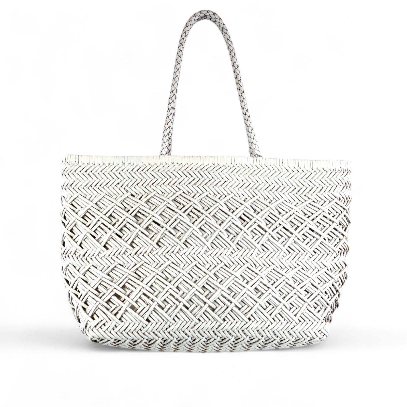 Cecile MI borsa donna modello shopping in pelle intrecciata bianca