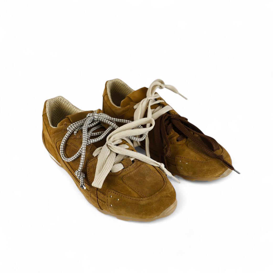 Via Mondana sneakers donna in camoscio cuoio con doppio laccio