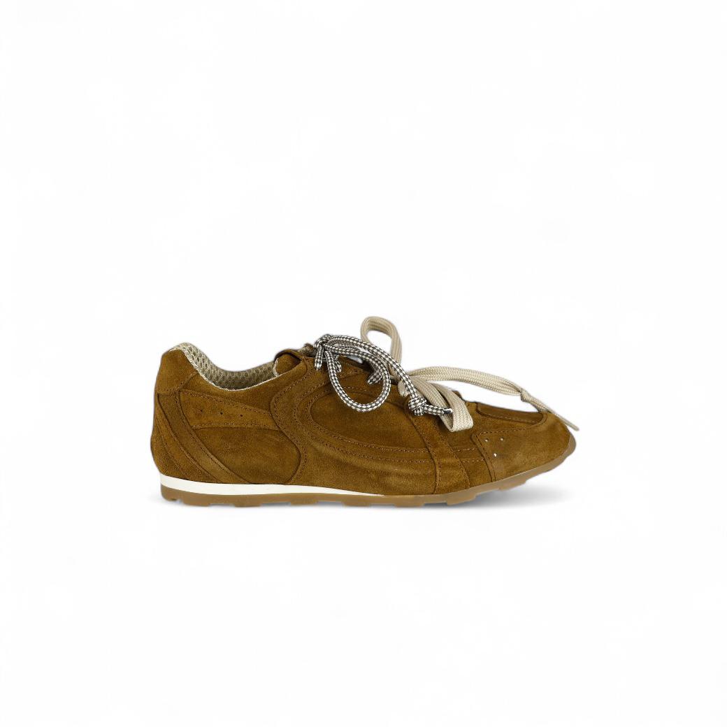Via Mondana sneakers donna in camoscio cuoio con doppio laccio