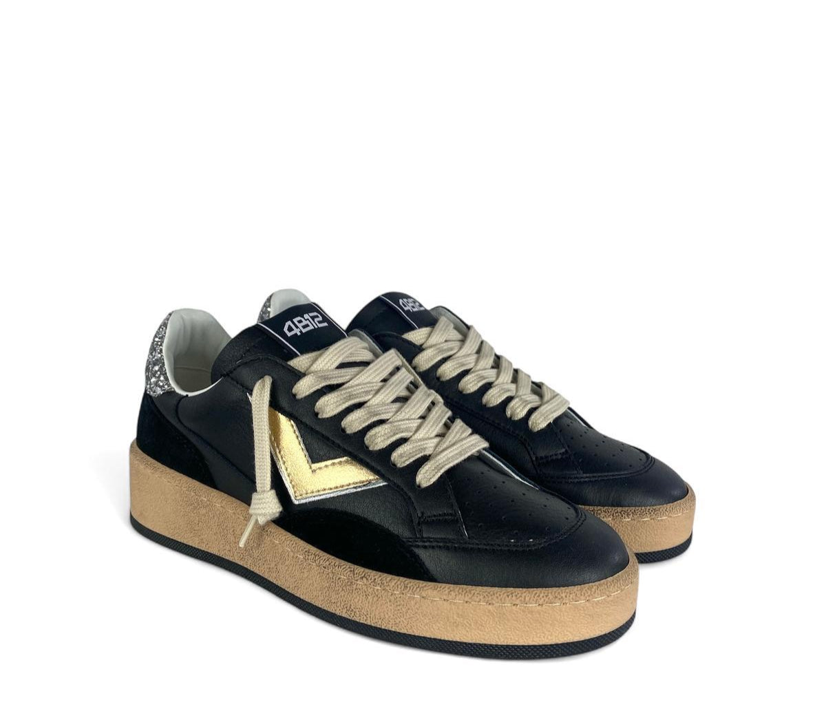 4B12 Sneaker donna con dettagli glitter play new sky nero