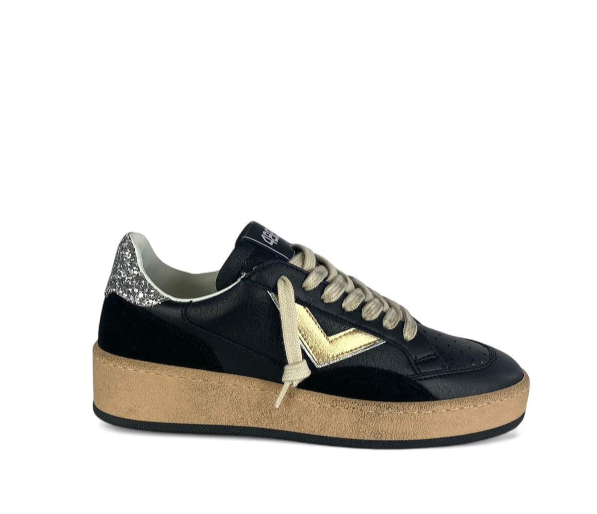 4B12 Sneaker donna con dettagli glitter play new sky nero