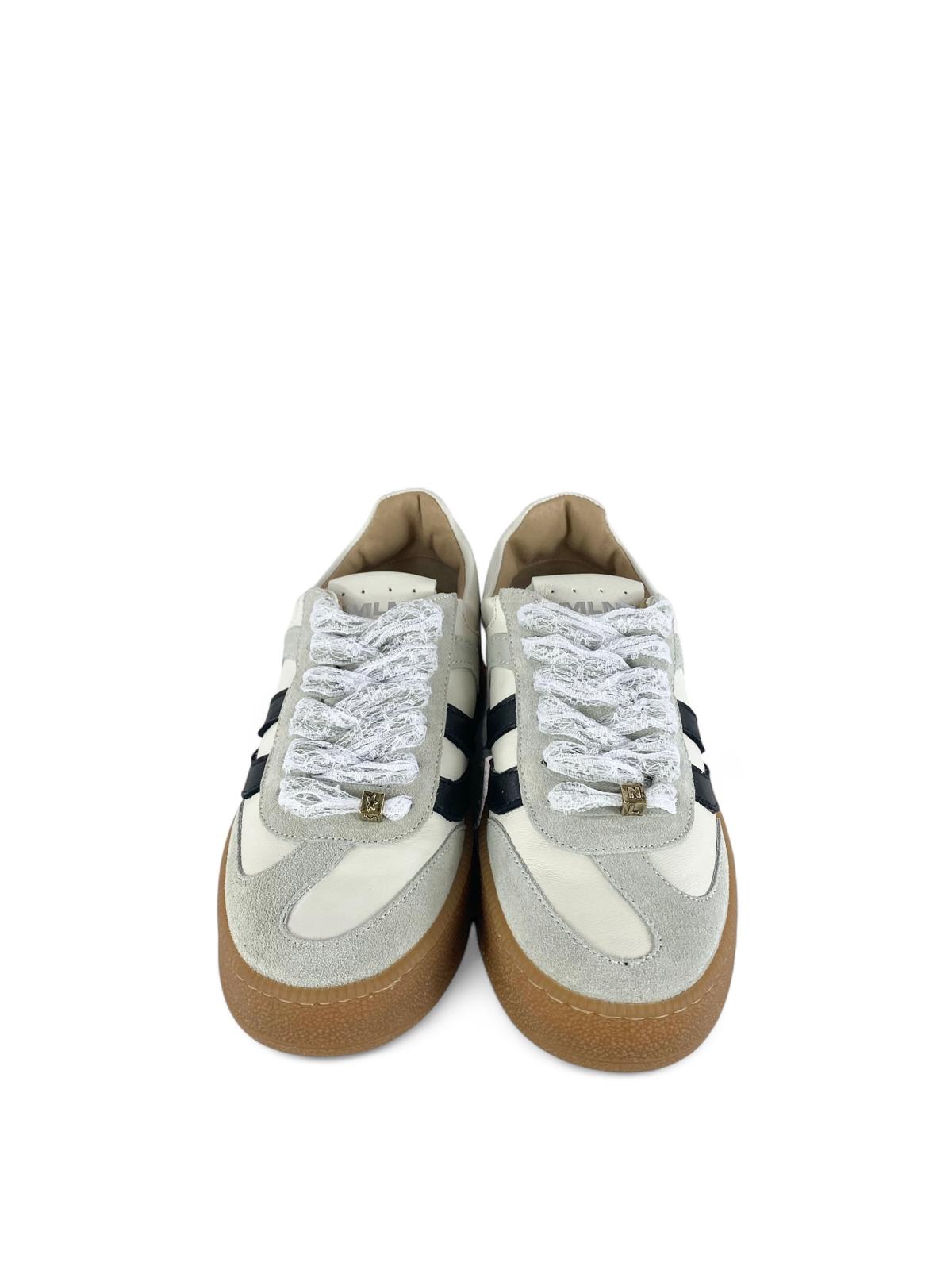 MELINE Sneaker donna in pelle e suede e Lacci in pizzo bianco
