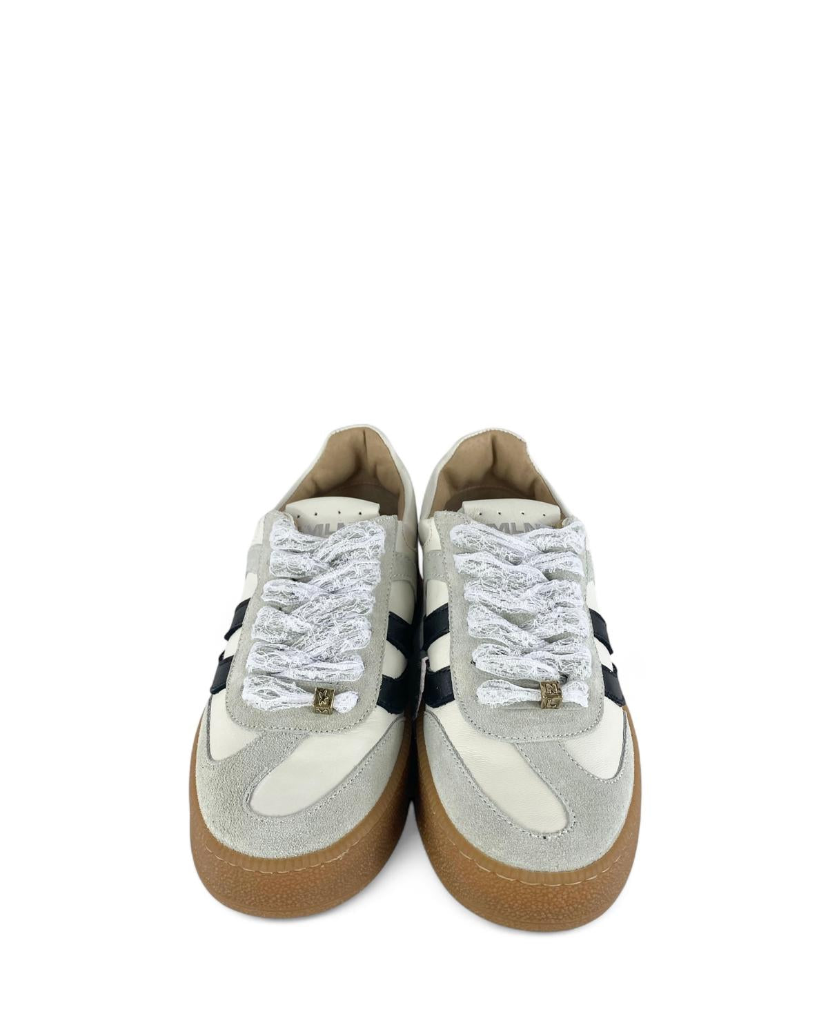 MELINE Sneaker donna in pelle e suede e Lacci in pizzo bianco