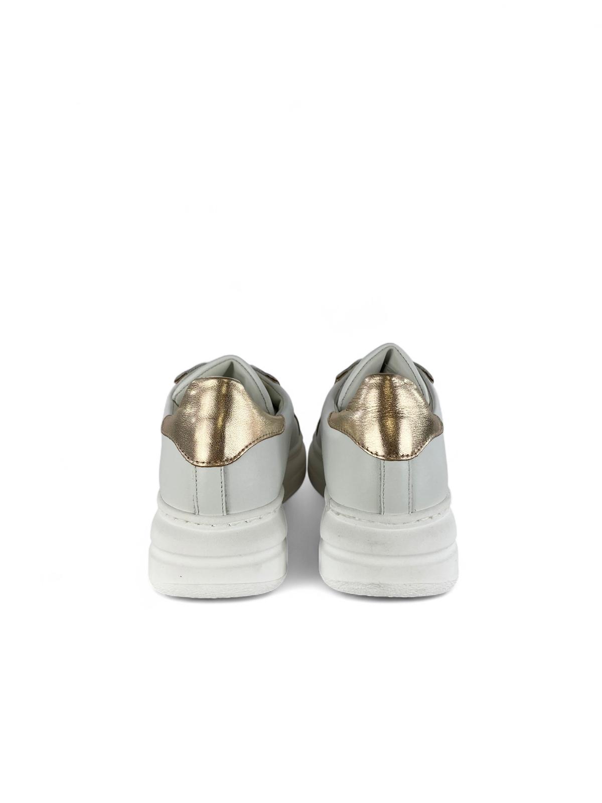 MELINE Sneaker donna in pelle dettaglio laminato e Lacci con accessori gioiello bianco