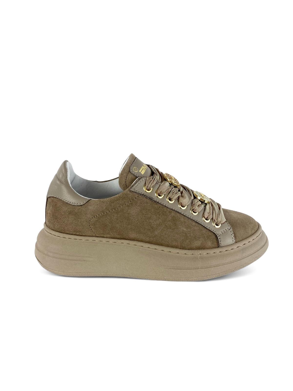 MELINE Sneaker donna in suede dettagli in pelle e Accessori removibili beige