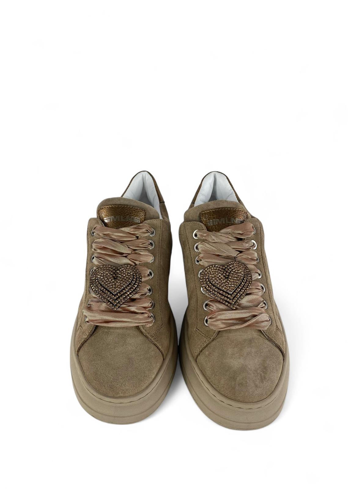MELINE Sneaker donna in suede e Accessorio removibile in strass bronzo