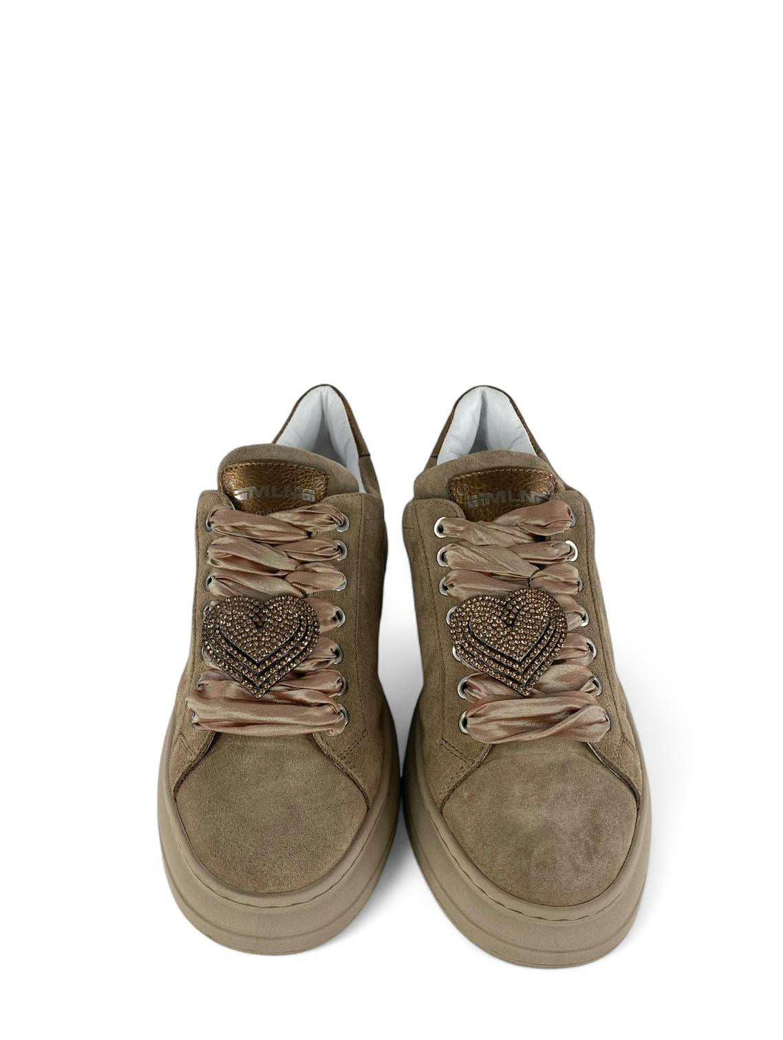 MELINE Sneaker donna in suede e Accessorio removibile in strass bronzo