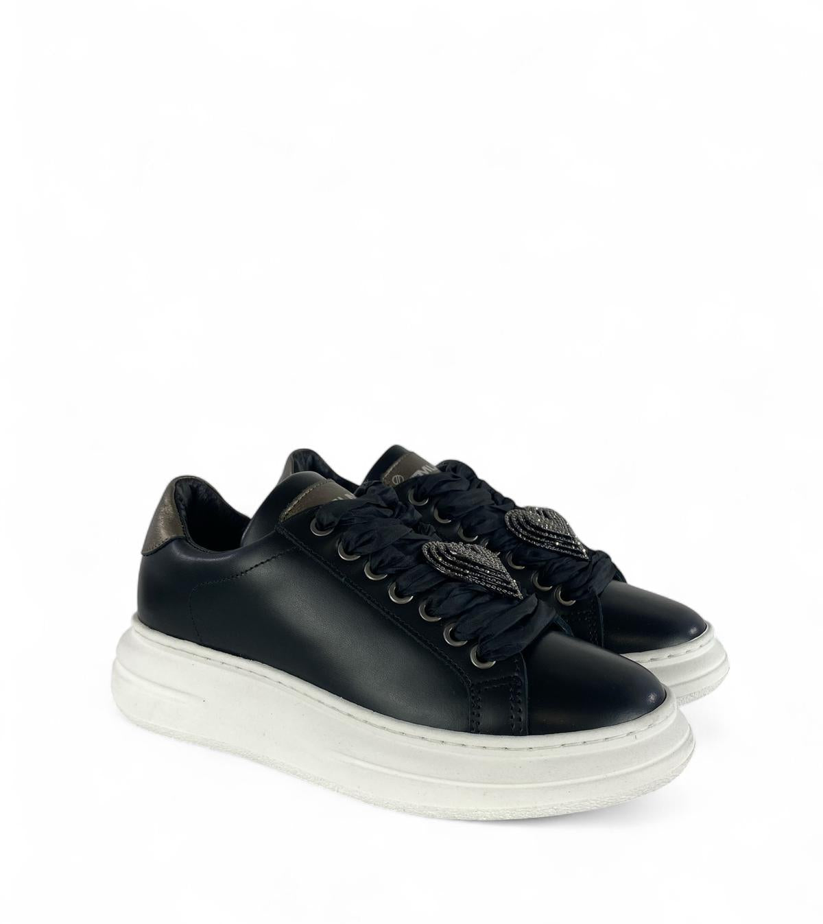 MELINE Sneaker donna in pelle dettagli laminati nero