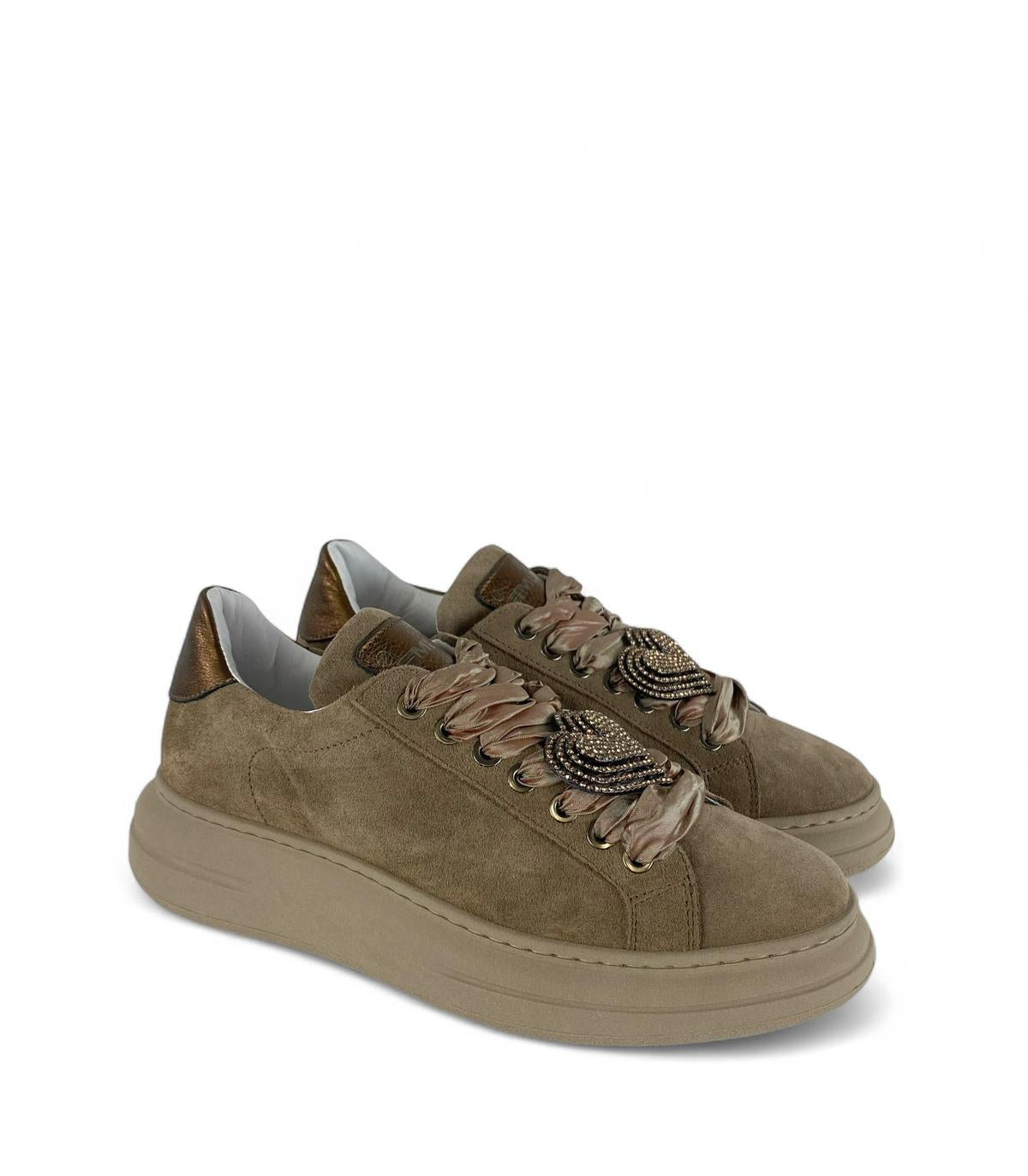 MELINE Sneaker donna in suede e Accessorio removibile in strass bronzo
