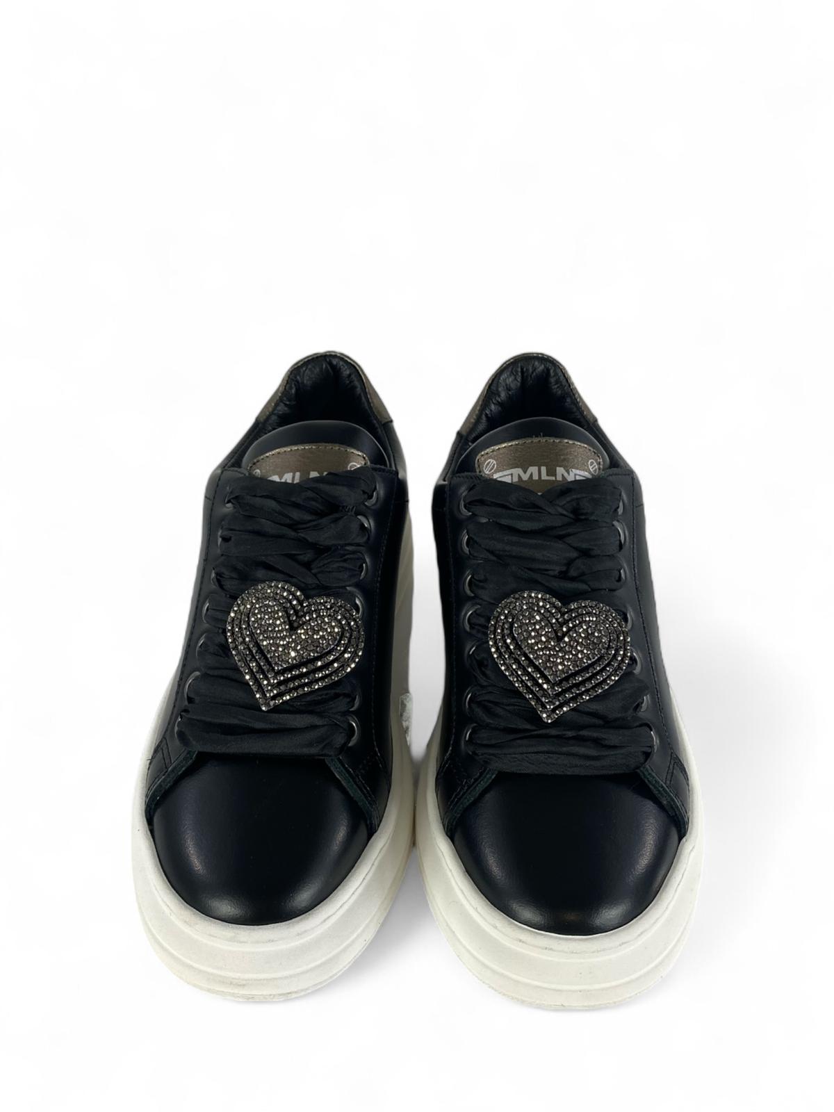 MELINE Sneaker donna in pelle dettagli laminati nero