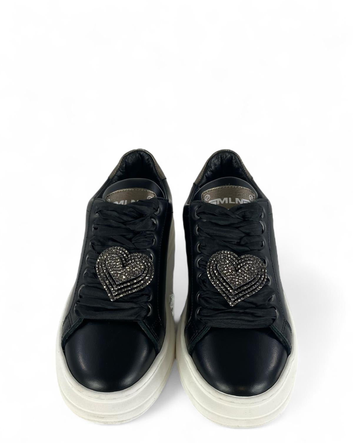 MELINE Sneaker donna in pelle dettagli laminati nero