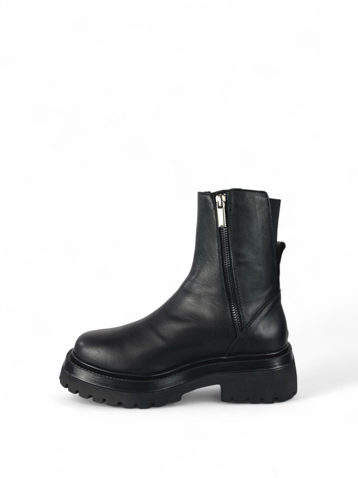 CROWN Stivale donna in pelle con zip laterali nero
