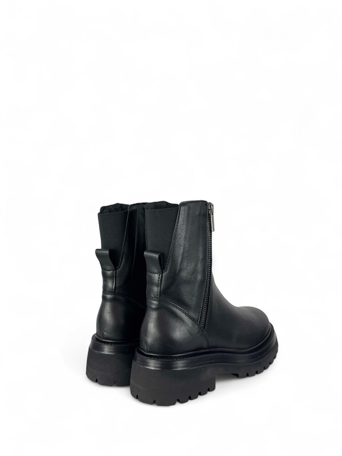 CROWN Stivale donna in pelle con zip laterali nero