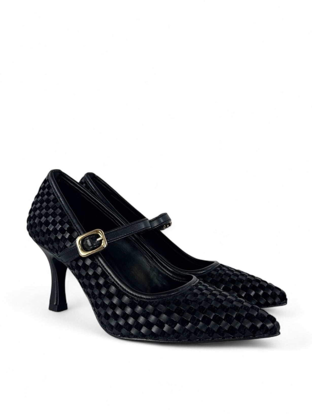 BOTTEGA LOTTI Décolleté modello maryjane in ecopelle intrecciata 7cm nero