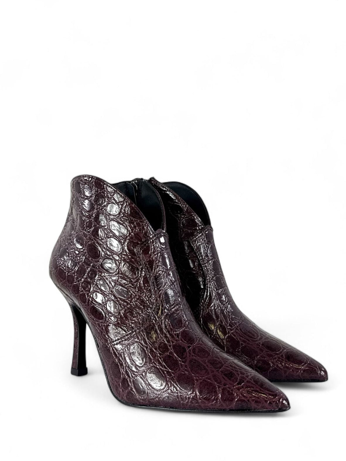 BOTTEGA LOTTI Tronchetti in ecopelle stampato coccodrillo 9cm bordeaux