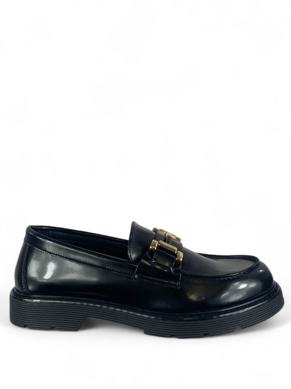 BOTTEGA LOTTI Mocassini in ecopelle lucida con morsetto oro nero