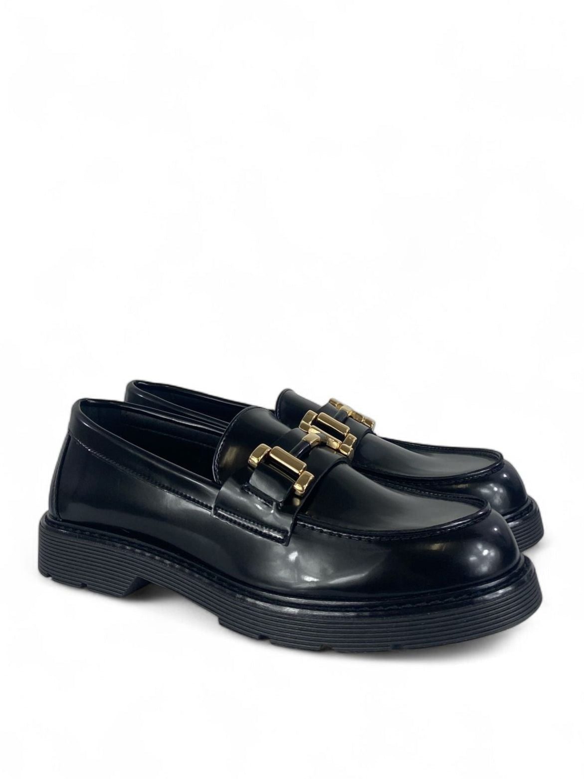 BOTTEGA LOTTI Mocassini in ecopelle lucida con morsetto oro nero