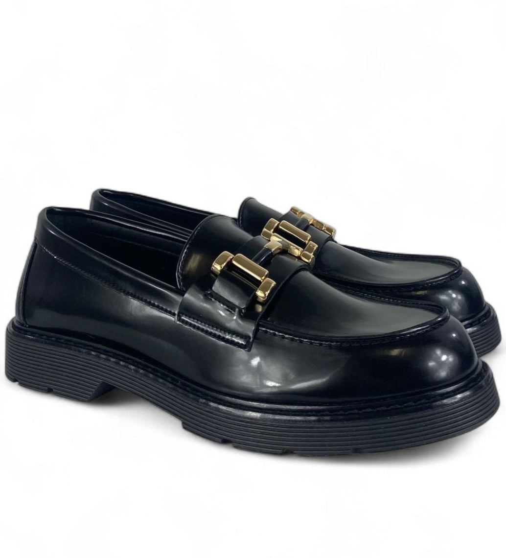 BOTTEGA LOTTI Mocassini in ecopelle lucida con morsetto oro nero