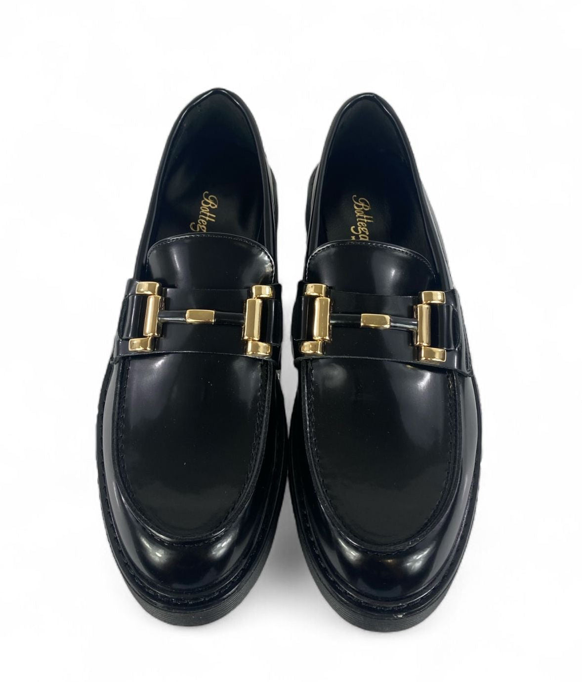 BOTTEGA LOTTI Mocassini in ecopelle lucida con morsetto oro nero
