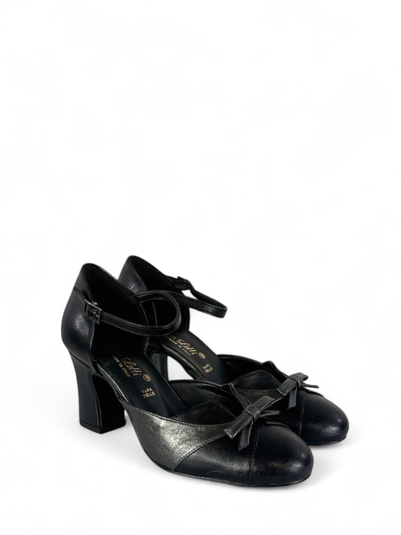 BOTTEGA LOTTI Marijane in ecopelle bicolore con fiocco 7cm nero