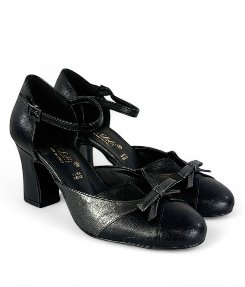 BOTTEGA LOTTI Marijane in ecopelle bicolore con fiocco 7cm nero