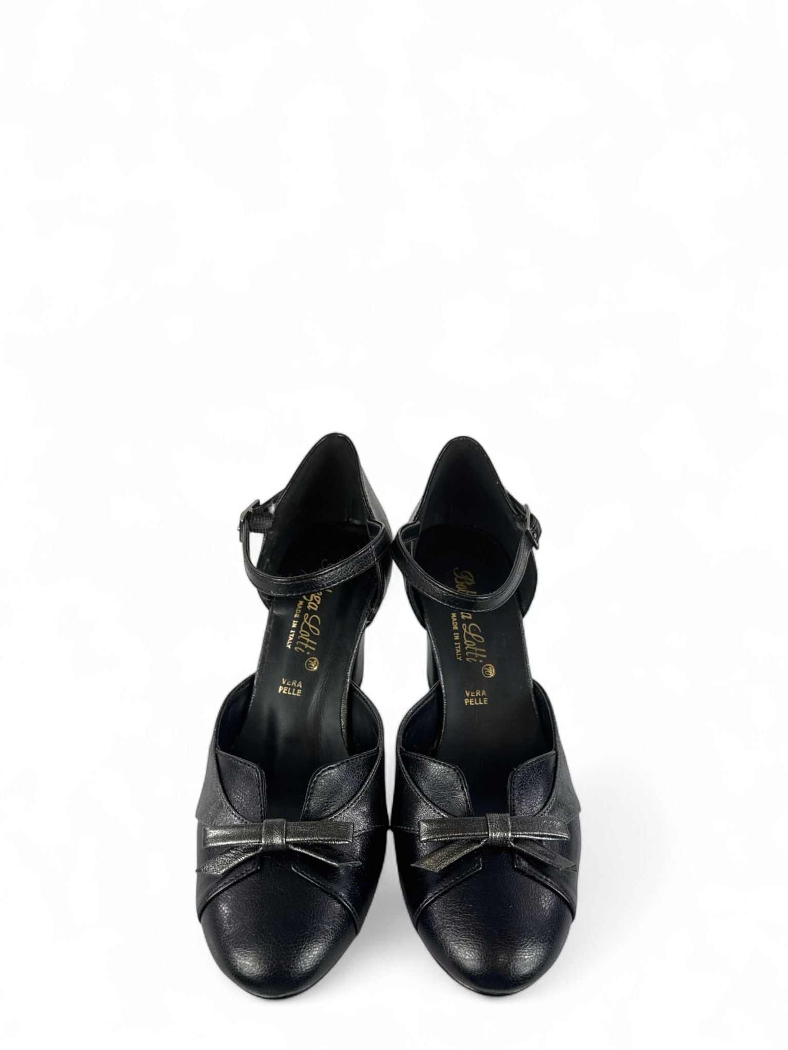 BOTTEGA LOTTI Marijane in ecopelle bicolore con fiocco 7cm nero